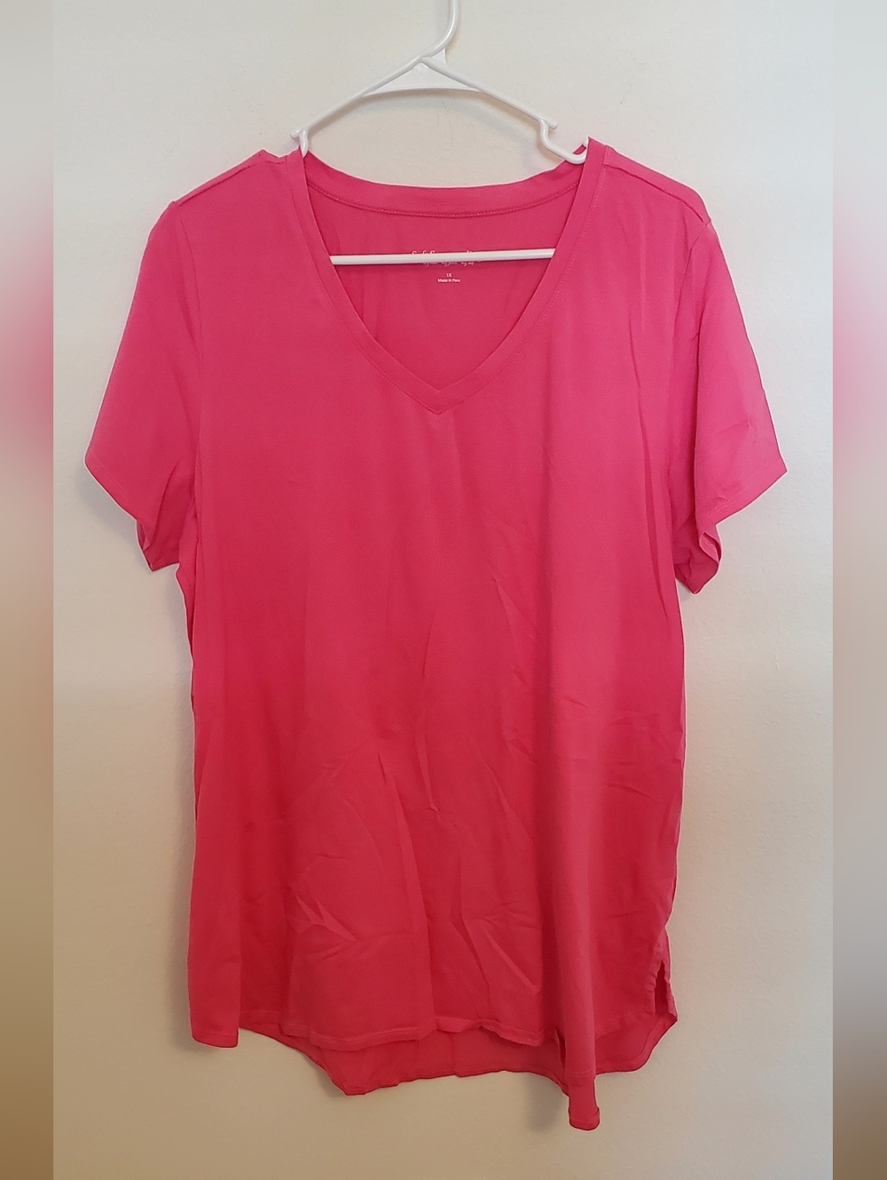 Soft Surroundings V-Neck Short Sleeve Top - Bright Pink Size 1X